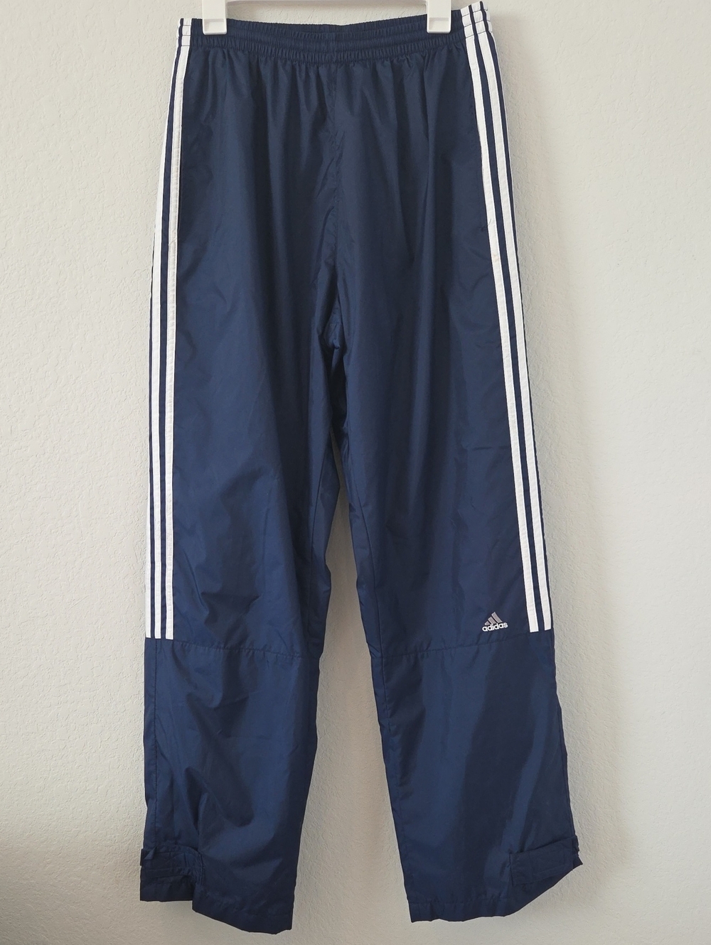Adidas Navy Blue Joggers with White Side Stripes Track Bottom Windbreaker Pants